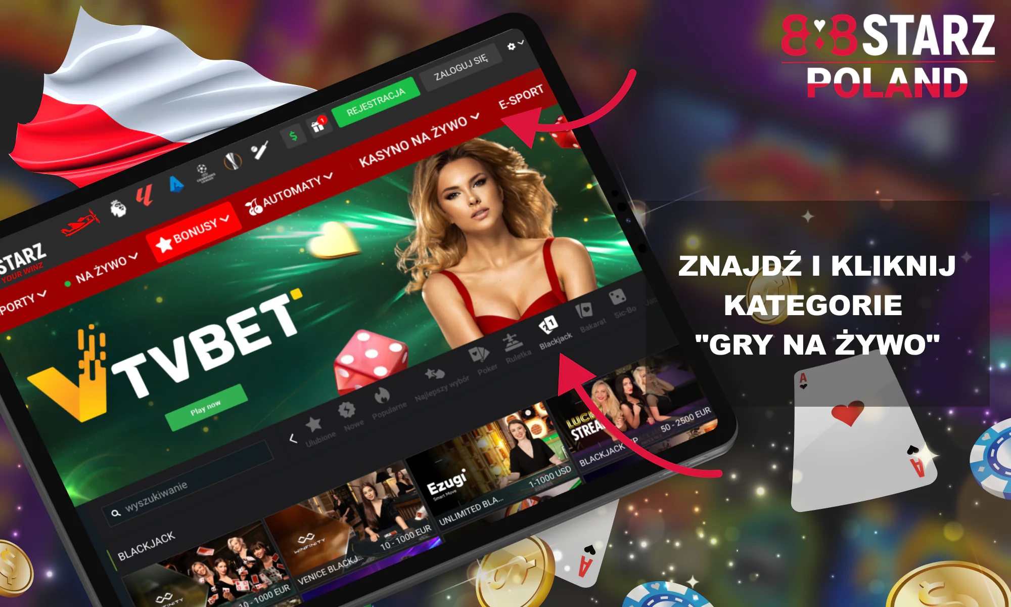 Przejdź do kategorii Blackjack w 888starz Polska