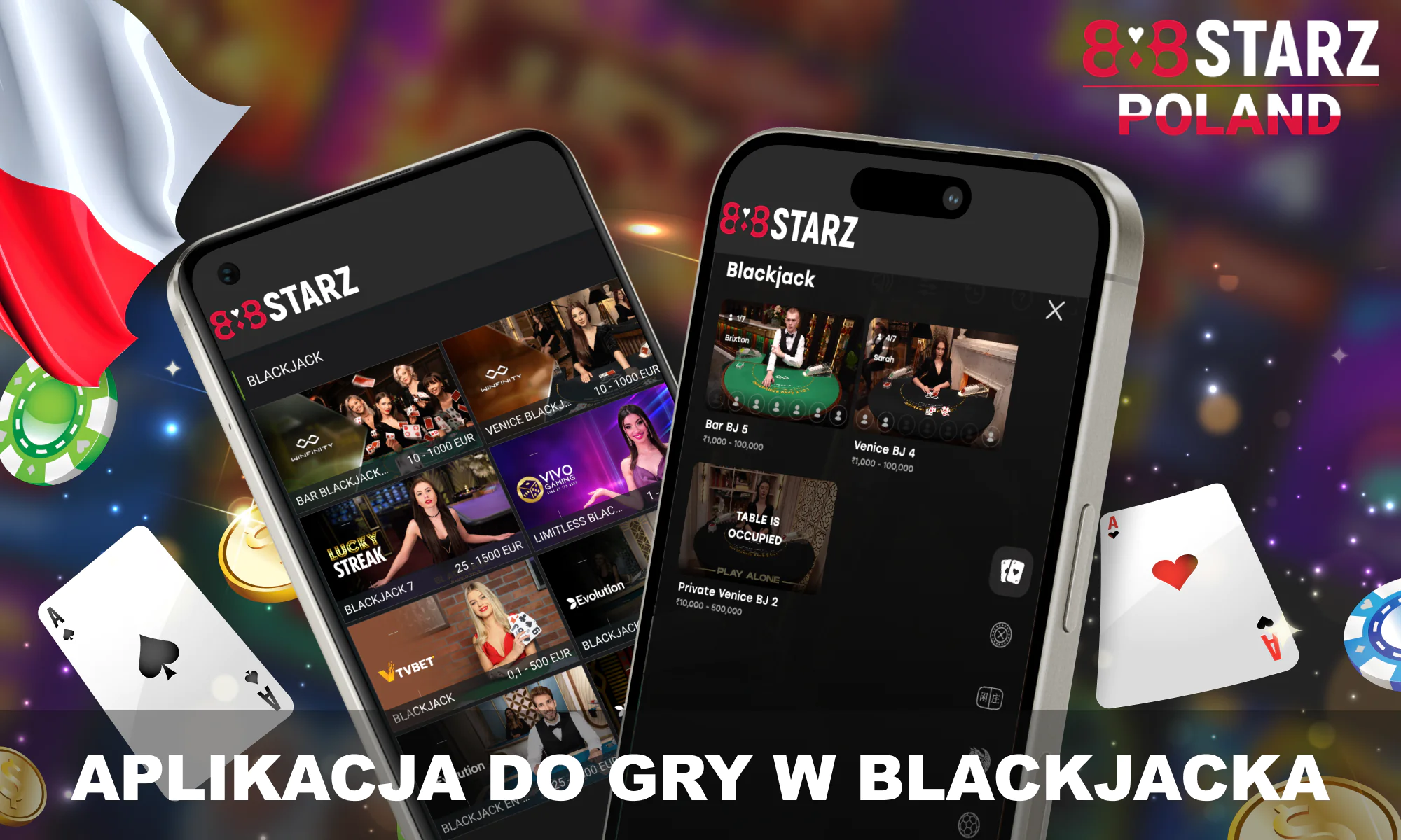 Blackjack przez aplikację 888stary dla Polski