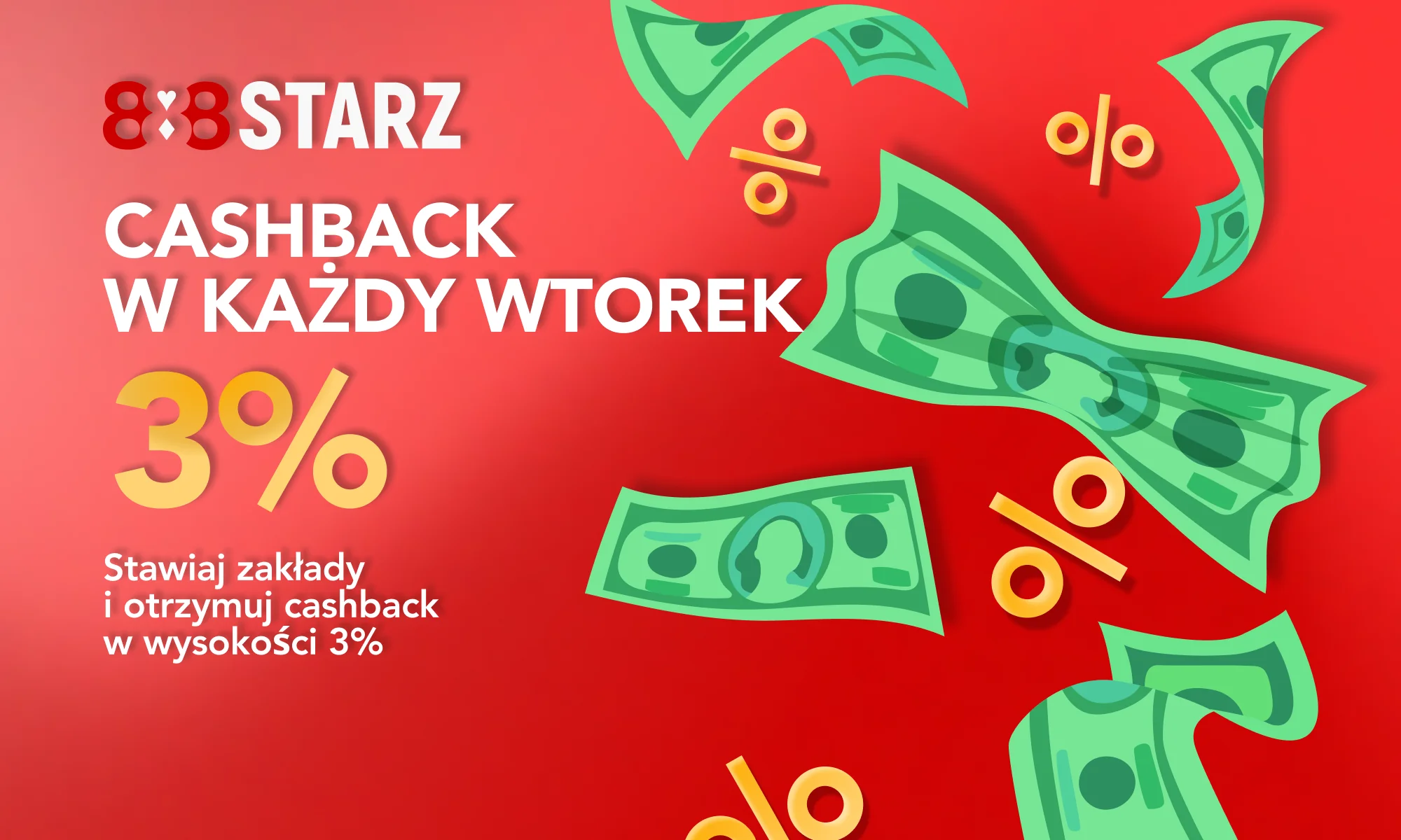 Cotygodniowy zwrot gotówki dla polskich graczy 888Starz we wtorki