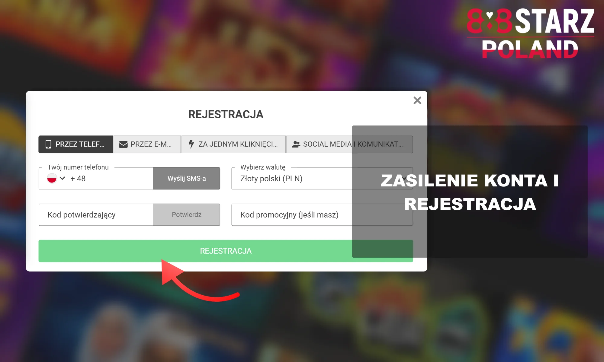 Zarejestruj się na stronie lub aplikacji 888Starz w Polsce